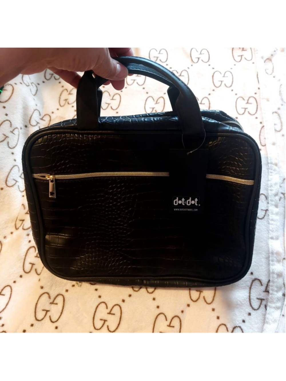 🖤🐊✨ Black Croc like‑Embossed Folding Cosmetic Bag 🧳